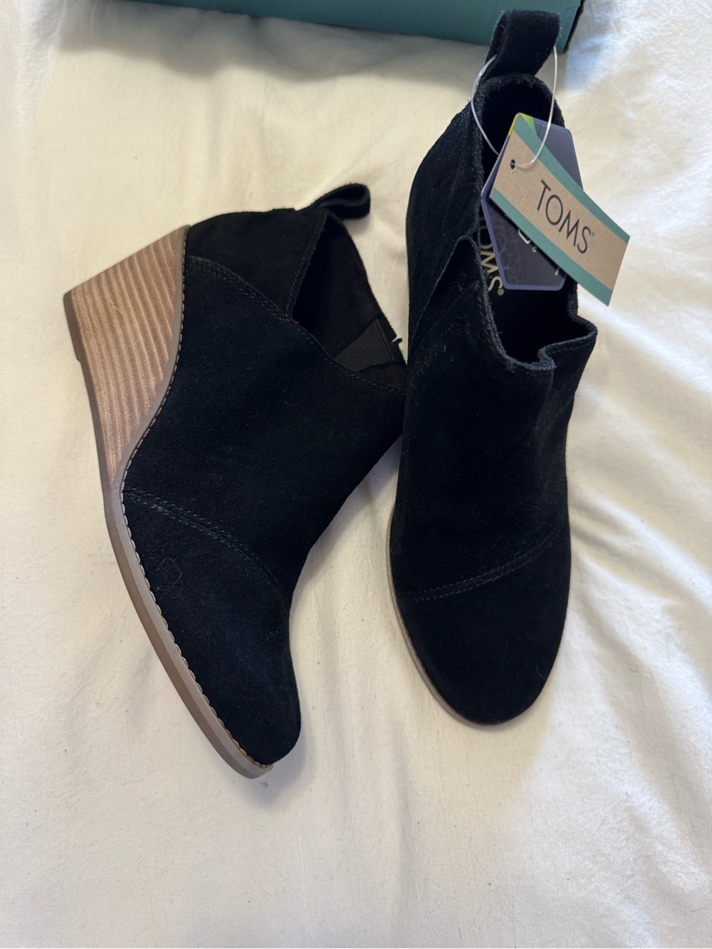 TOMS Black Suede Wedge Ankle Booties